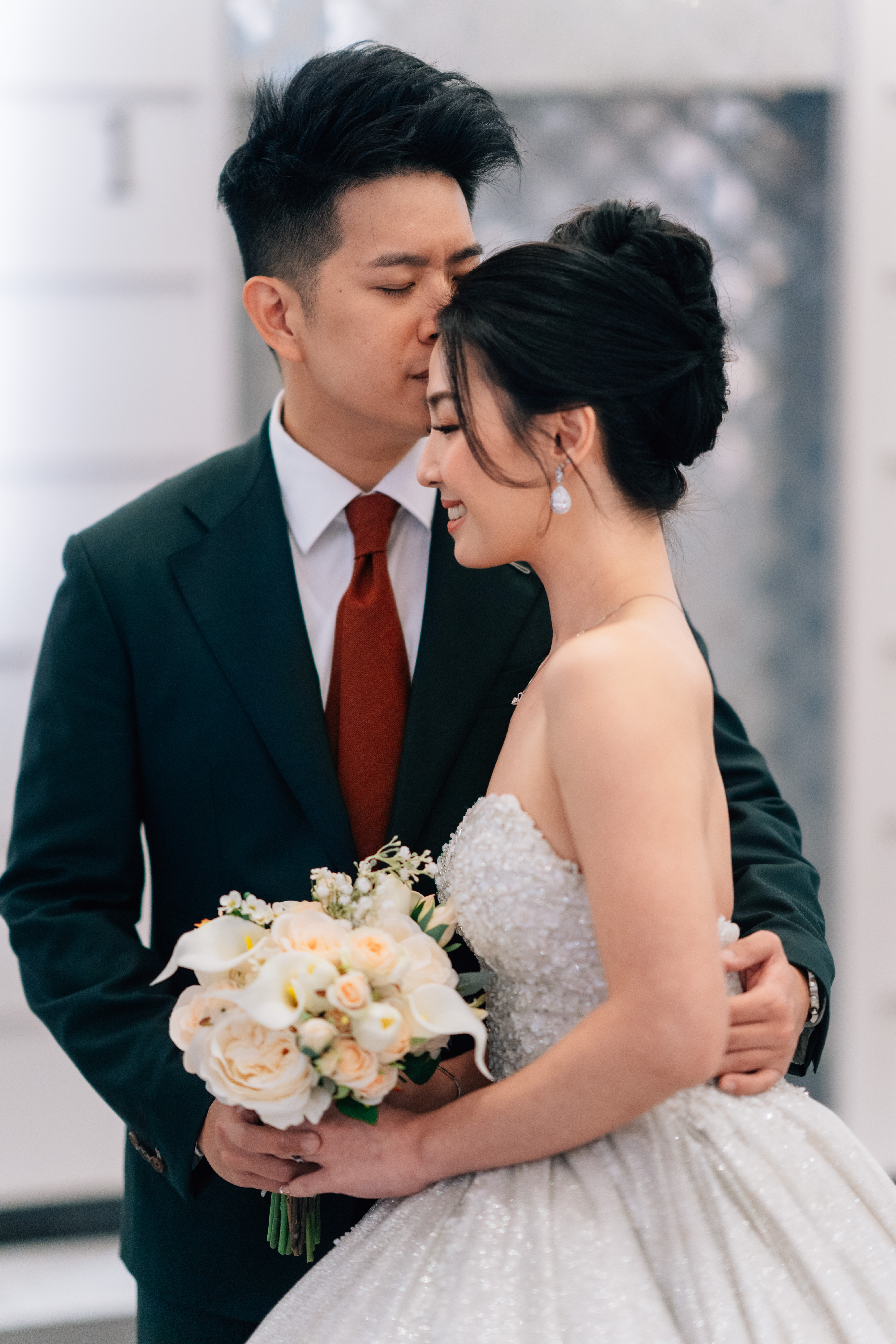 Three-quarter bridal portrait with elegant chignon